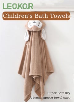 LEOKOR Kids Bath Towel for 1-6 Years Hooded Ultra Soft Towel Highly Absorbent Bathrobe Children's Cloak Bath Towel Pure Cotton Bathrobe with Hood Wear Cloak 70*140cm, Brown  - Image 4