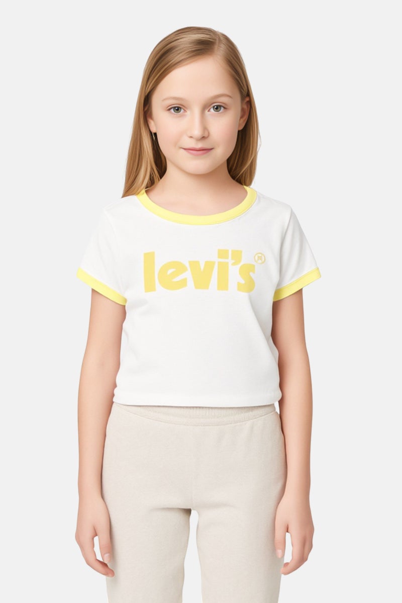 Levi's Kids Girl Round Neck Brand Logo Short Sleeve Top, Off White - Image 1