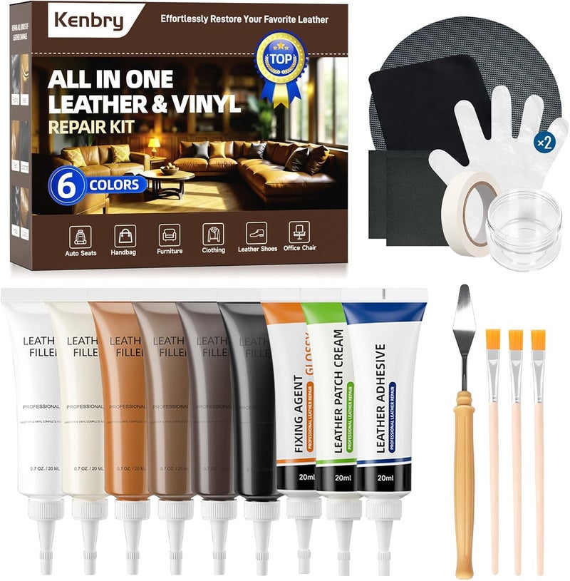 Kenbry Leather Repair Kit, Vinyl Repair Kit for Car Seat, Couch & Furniture, Leather Filler & Scratch Repair for Auto Interior, Leather & Vinyl Restoration - Image 1