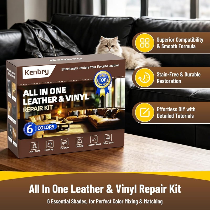 Kenbry Leather Repair Kit, Vinyl Repair Kit for Car Seat, Couch & Furniture, Leather Filler & Scratch Repair for Auto Interior, Leather & Vinyl Restoration - Image 2