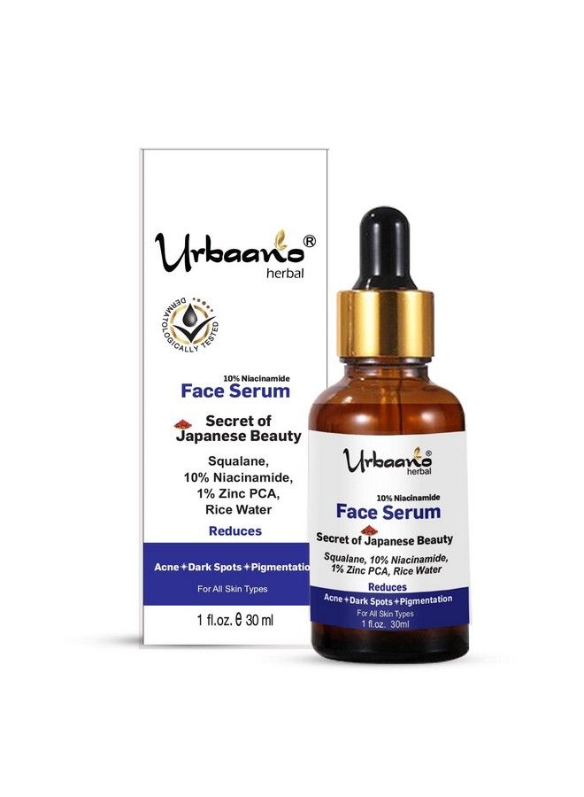 Urbaano herbal 10% Niacinamide Serum For Acne Mark & Blemishes With Zinc Pca Ecocert Olive Squalane & Rice Water For Men & Women 30Ml - Image 1