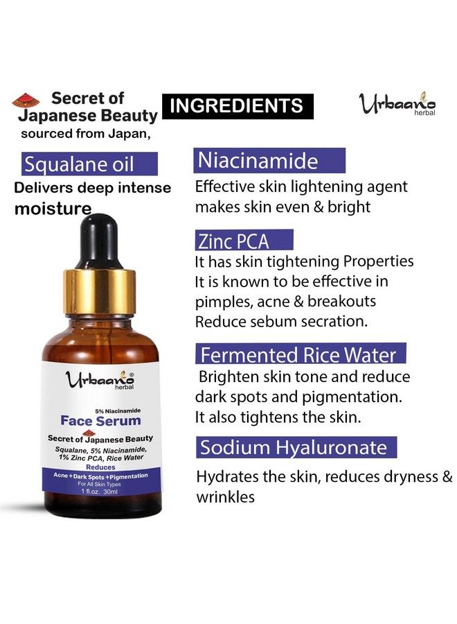 Urbaano herbal 10% Niacinamide Serum For Acne Mark & Blemishes With Zinc Pca Ecocert Olive Squalane & Rice Water For Men & Women 30Ml - Image 3