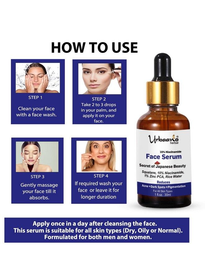 Urbaano herbal 10% Niacinamide Serum For Acne Mark & Blemishes With Zinc Pca Ecocert Olive Squalane & Rice Water For Men & Women 30Ml - Image 5