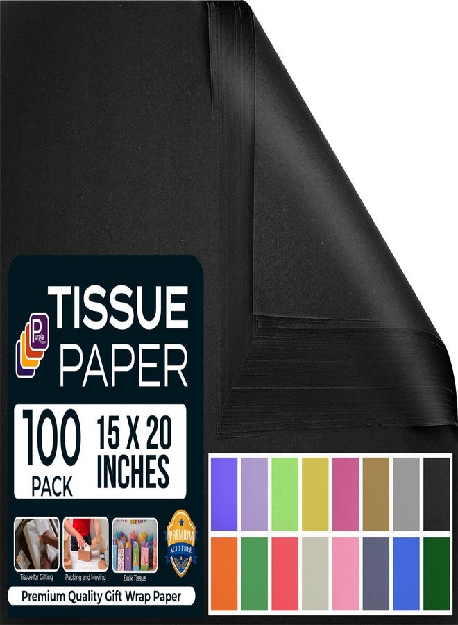 Purple Papers Black Tissue Paper for Gift Bags - 15"x20" Sheets (Pack of 100) - Bulk Black Tissue Paper Sheets for Wrapping, Crafting, and Gift Wrapping - Image 1