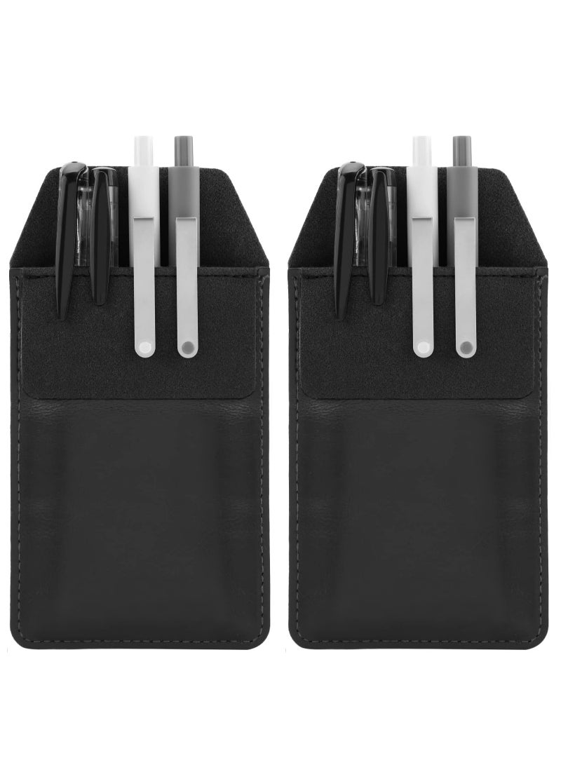 Pocket Protector, 2 Pack PU Leather Heavy Duty Pen Holder Pouch with Clear PVC Divider for Shirts, Lab Coats, Pants, Holds Pens, Pointers, Pencils, and Notes