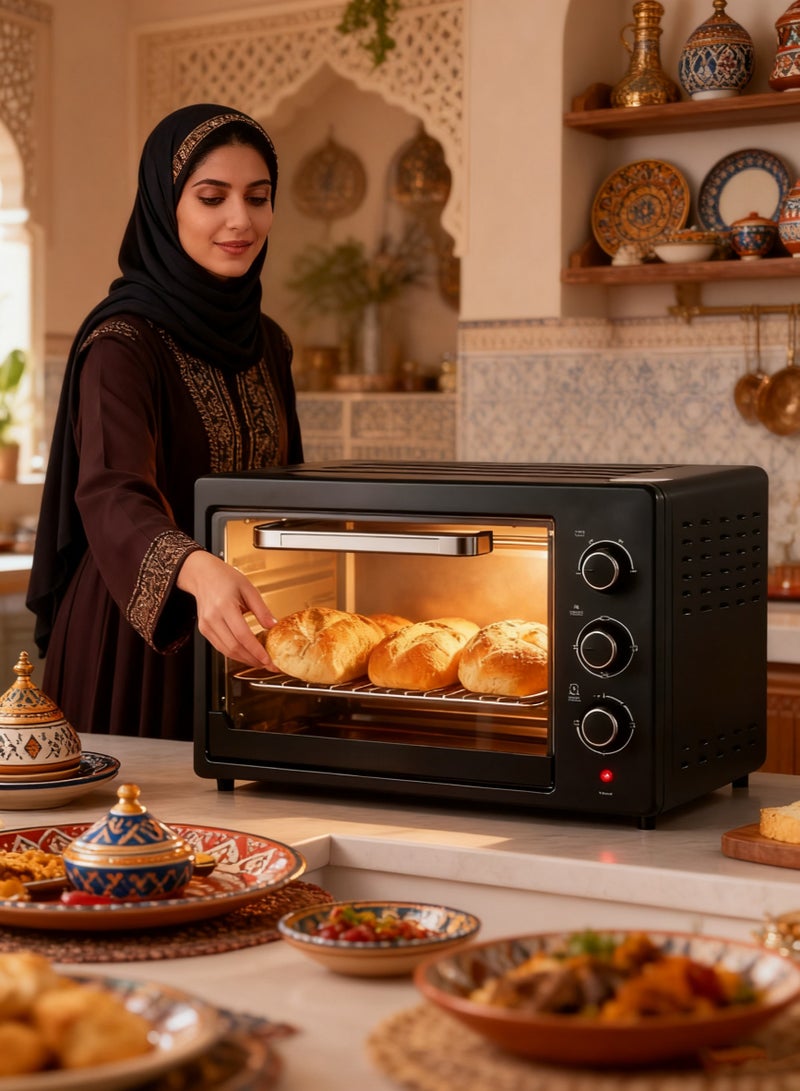 Bolivia's 22 Liter Electric Oven,  Adjustable Temperature (100-250°C), 60-Min Timer with Bell Ring, 3 Heating Stages, Durable Stainless Steel Heating Elements, Indication Light 22 L 1500 W - Image 4