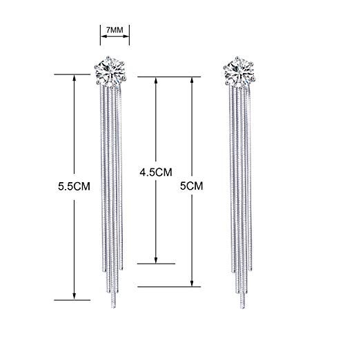 YOQUCOL 7MM Bright Cubic Zirconia Crystal Tassel Dangle Clip On Long Drop Non Pierced Wedding Earrings For Women - Image 5