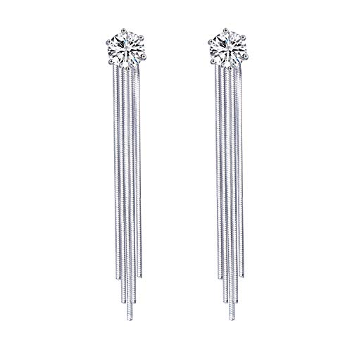 YOQUCOL 7MM Bright Cubic Zirconia Crystal Tassel Dangle Clip On Long Drop Non Pierced Wedding Earrings For Women - Image 2