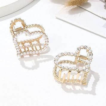 Runmi Pearl Hair Claw Clips Gold Hair Clips Crystal Hair Claws Metal Hair Accessories for Women and Girls - Image 2