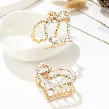 Runmi Pearl Hair Claw Clips Gold Hair Clips Crystal Hair Claws Metal Hair Accessories for Women and Girls - Image 5
