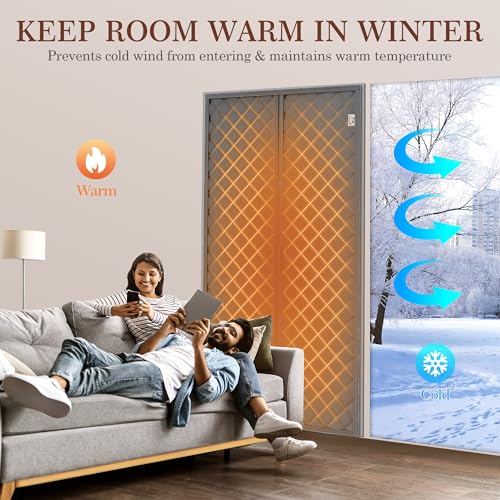 Yotache Magnetic Thermal Insulated Door Curtain Fits 36 x 80 inch Doors, Curtain Size 38" x 82" Weatherproof Oxford Material Doors Screen Covers Keep Cold Drafts Out, Gray - Image 3