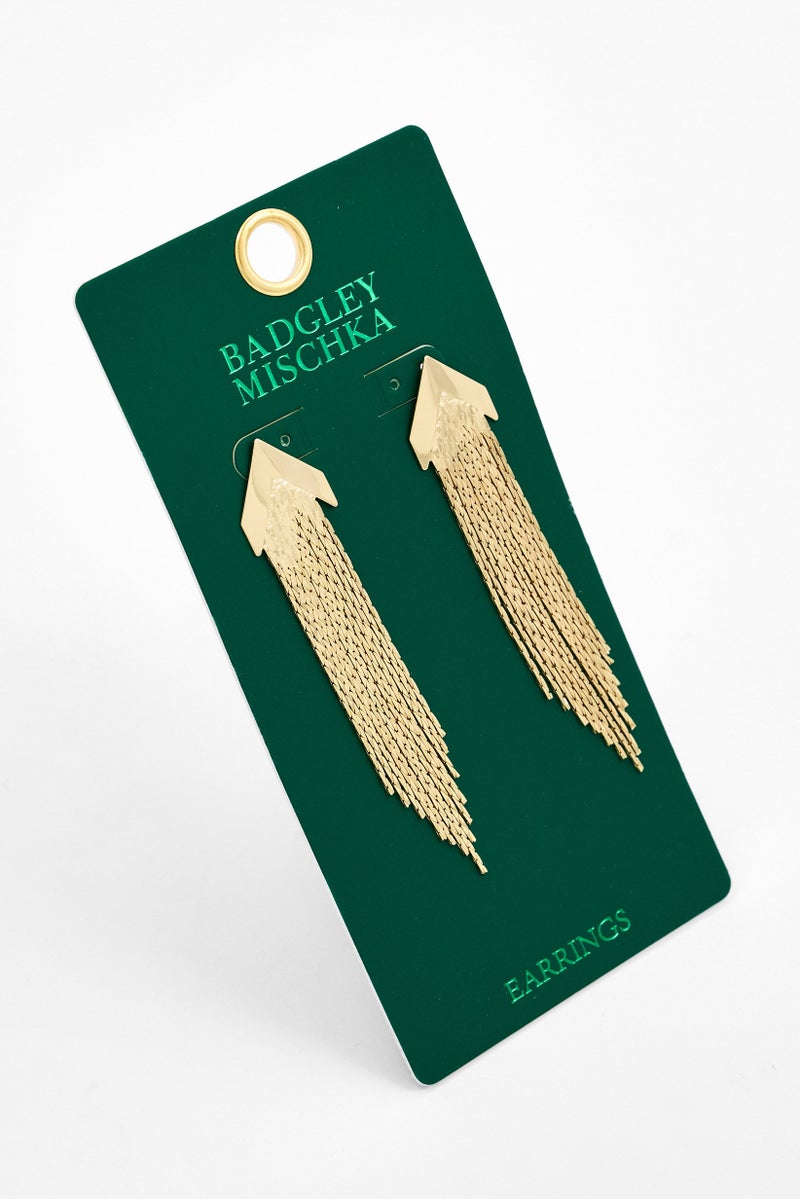 Badgley Mischka Women Arrow Chain Fringe Earrings, Gold - Image 1
