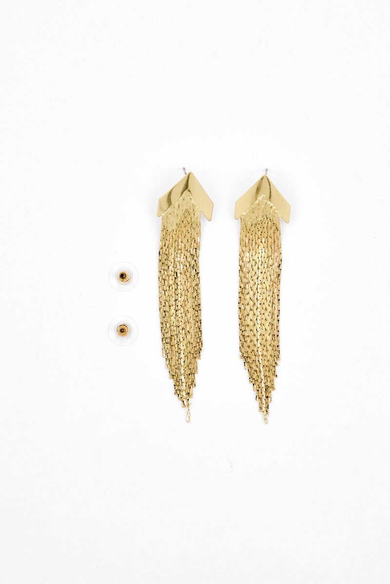 Badgley Mischka Women Arrow Chain Fringe Earrings, Gold - Image 3