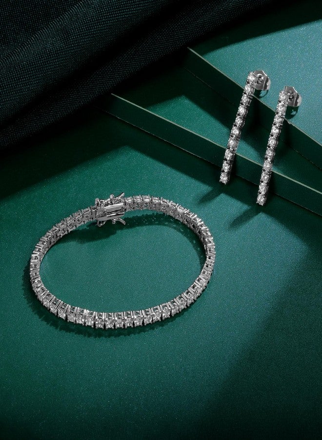 MDFUN Tennis Bracelet and Dangle Earrings Set 14K White Gold Plated, 3mm Round Cut Cubic Zirconias Jewelry Set for Women Men, 7 inches - Image 3