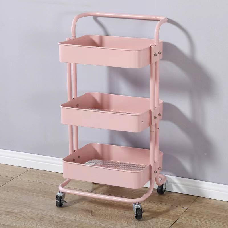 Kitchen Trolley on Wheels, Multi-Purpose Organizer Rack, Multi-Purpose Organizer Rack, Serving Trolley on Wheels for Office, Bathroom and Kitchen 85 x 42 x 35 cm (Pink) - Image 1