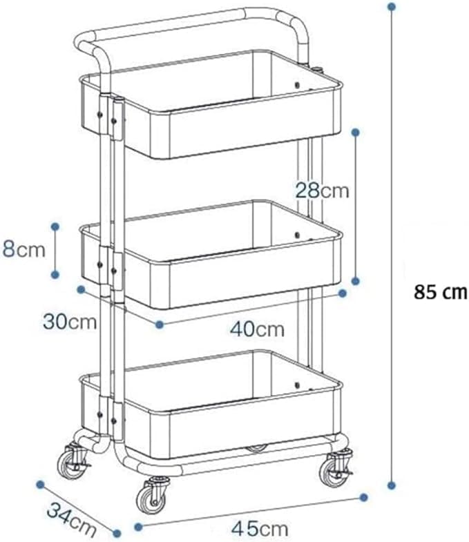 Kitchen Trolley on Wheels, Multi-Purpose Organizer Rack, Multi-Purpose Organizer Rack, Serving Trolley on Wheels for Office, Bathroom and Kitchen 85 x 42 x 35 cm (Pink) - Image 3