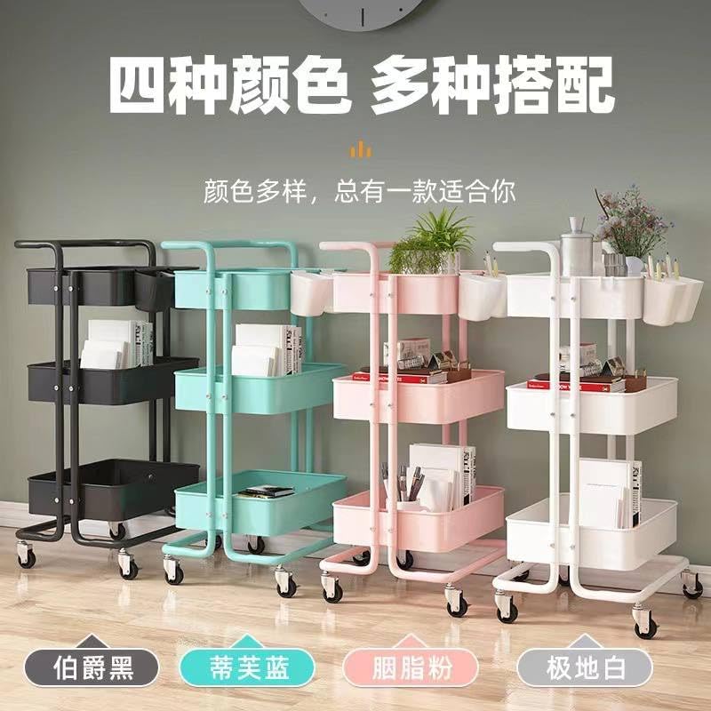 Kitchen Trolley on Wheels, Multi-Purpose Organizer Rack, Multi-Purpose Organizer Rack, Serving Trolley on Wheels for Office, Bathroom and Kitchen 85 x 42 x 35 cm (Pink) - Image 2