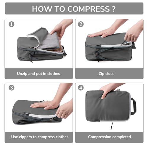 CherryNow Compression Packing Cubes, 7 Set Packing Cubes Compression, Travel Essentials, Travel Organizer for Shoes, Clothing, Grey - Image 3
