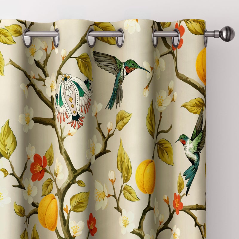 Tyrot Floral Curtains 100% Blackout, Vintage Hummingbird Black Out Curtain 96 Inches Long, Patterned Thermal Insulated Window Drapes 2 Panels, Grommet Room Darkening Curtains for Living Room Bedroom, Khaki - Image 1