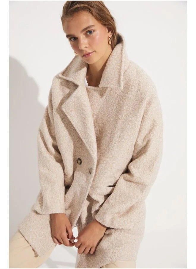 JUNE June Exclusive Wool Blend Double Breasted Coat Beige