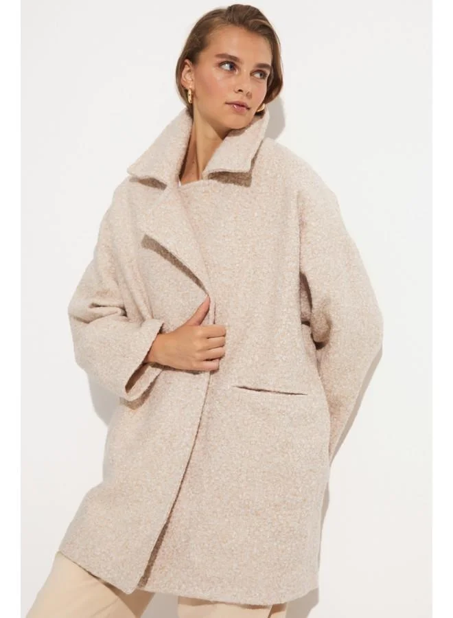 JUNE June Exclusive Wool Blend Double Breasted Coat Beige