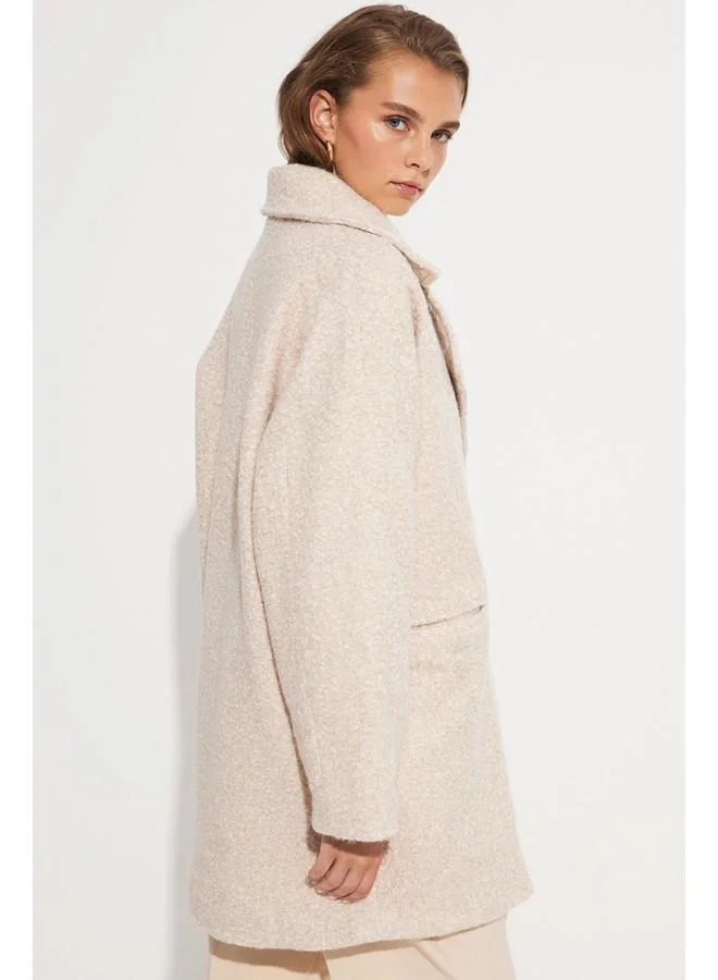 JUNE June Exclusive Wool Blend Double Breasted Coat Beige