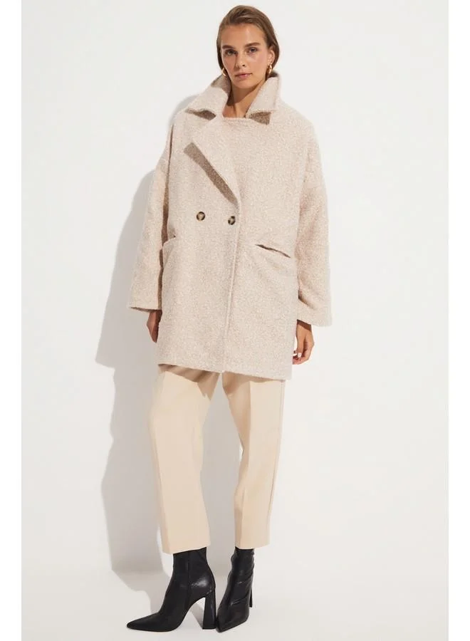 JUNE June Exclusive Wool Blend Double Breasted Coat Beige
