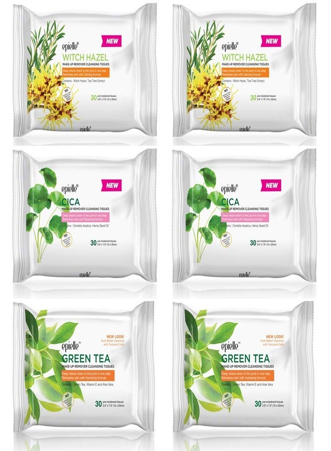 Epielle Makeup Remover Wipes, Remove Dirt, Oil, Waterproof Mascara, Gentle Daily Facial Cleanser Towelettes with Witch Hazel, Cica & Green Tea, Stocking Stuffers, 30 Count (Pack of 6 - Image 1