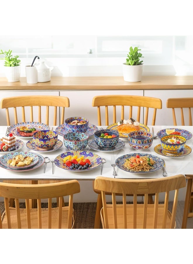 Glowworm Dinnerware Sets for 6 18 Pieces Plates and Bowls Set Ceramic Dishes Set for 6 Oven Microwave Dishwasher Safe Scratch Resistant Bohemian - Image 3