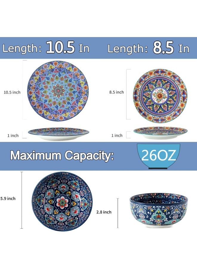 Glowworm Dinnerware Sets for 6 18 Pieces Plates and Bowls Set Ceramic Dishes Set for 6 Oven Microwave Dishwasher Safe Scratch Resistant Bohemian - Image 2