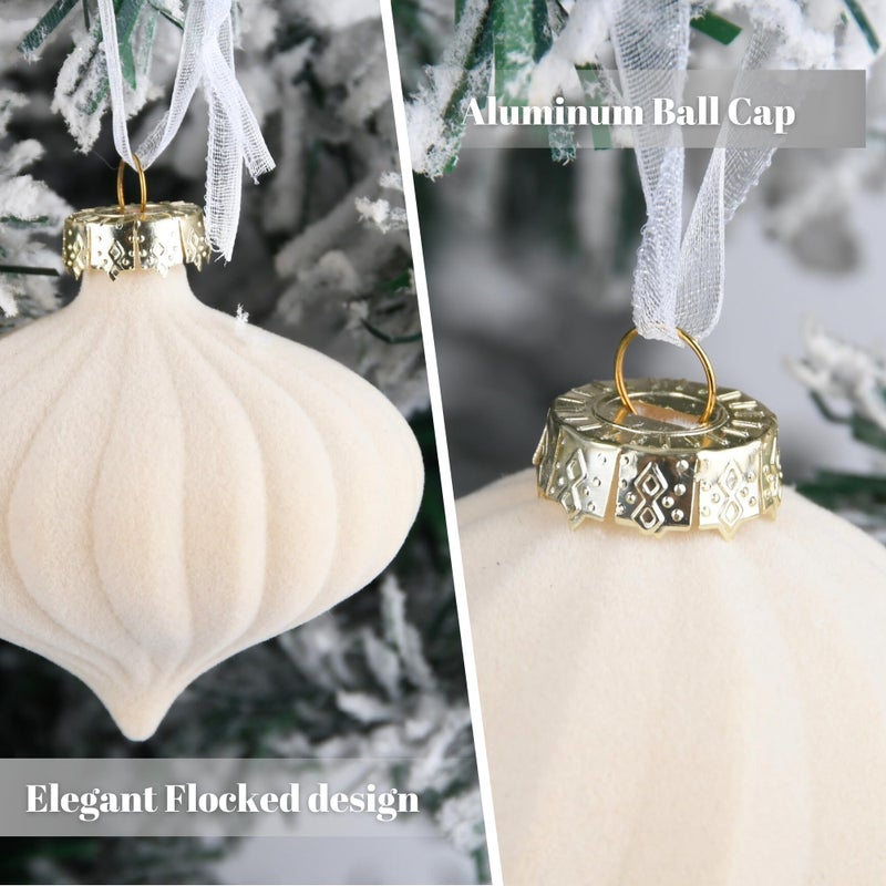 VTYEPOU Flocked Ornaments For Christmas Tree Decorations - 28Pcs Cream Velvet Ball Ornament For Xmas Holiday Decor - Plastic Shatterproof Christmas Ornaments Bulk - Image 2