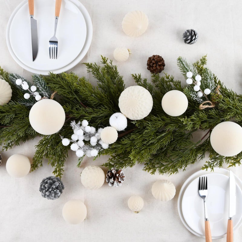 VTYEPOU Flocked Ornaments For Christmas Tree Decorations - 28Pcs Cream Velvet Ball Ornament For Xmas Holiday Decor - Plastic Shatterproof Christmas Ornaments Bulk - Image 4