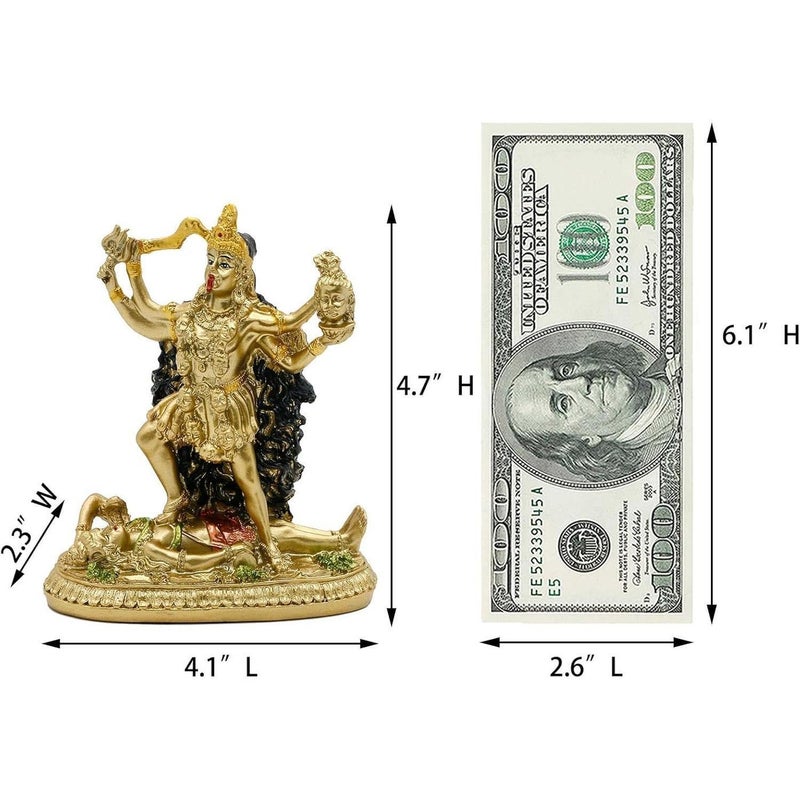 alikiki Antique Gold Hindu God Kali Statue – Indian Idol Murti Pooja Item Kali Maa Figurine Home Temple Mandir Decor Religion Puja Decoration Item - Image 3