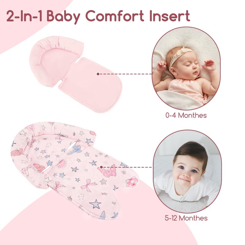 Gfu Baby Car Seat Head Support For Newborn  2 In 1 Infant Car Seat Head Body Support With Strap Pads  Soft Stroller Cushion Pillow Insert For Girls  Fits For Stroller  Swing  Pink Stars - Image 4