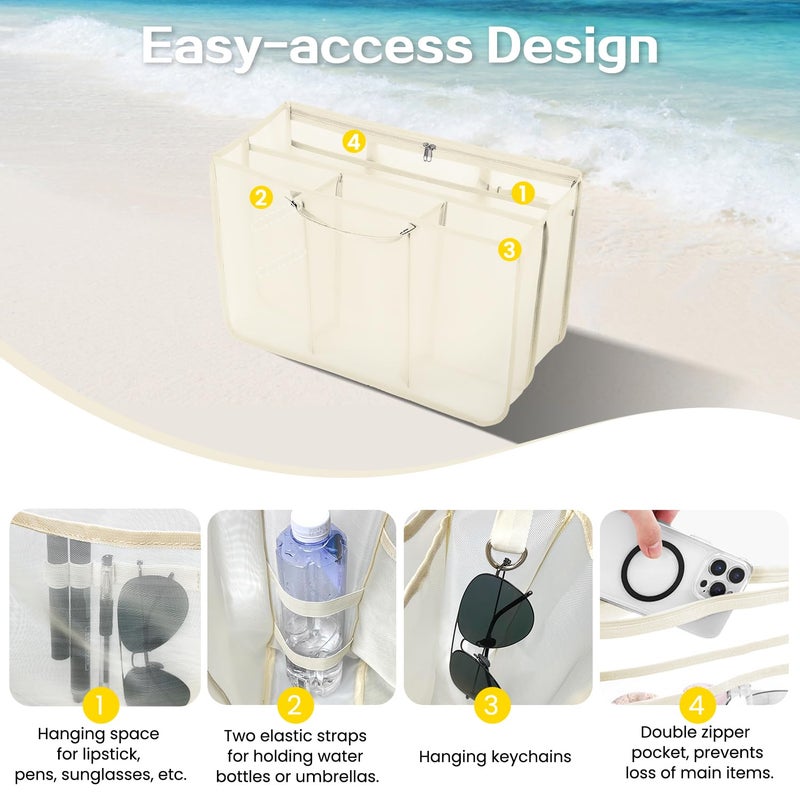XYFuuee Beach Bag Organizer Inserts for Baby Medium Bogg Bag Accessories with 8 Removable Metal Fasteners, Lightweight Mesh Insert Divider Pouch, Organizing Rubber Tote, Save Storage Space, Khaki M - Image 4