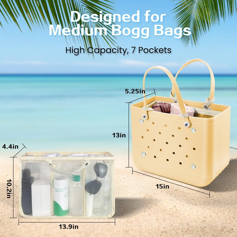 XYFuuee Beach Bag Organizer Inserts for Baby Medium Bogg Bag Accessories with 8 Removable Metal Fasteners, Lightweight Mesh Insert Divider Pouch, Organizing Rubber Tote, Save Storage Space, Khaki M - Image 2