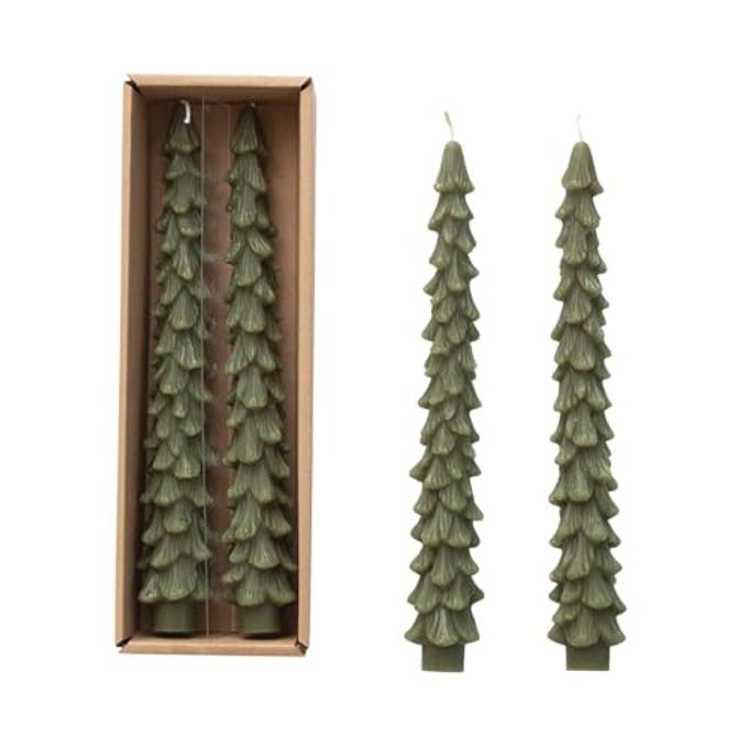 Creative Co-op Unscented Tree Shaped Taper Candles, Evergreen, Boxed Set Of 2 - Image 4