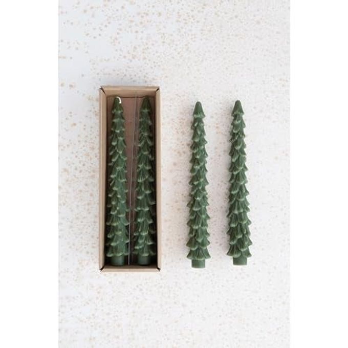 Creative Co-op Unscented Tree Shaped Taper Candles, Evergreen, Boxed Set Of 2 - Image 3