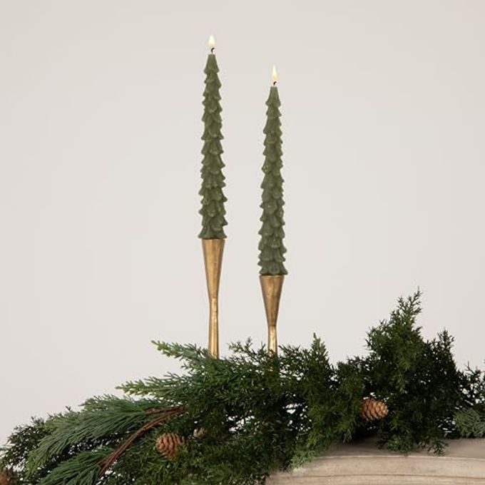 Creative Co-op Unscented Tree Shaped Taper Candles, Evergreen, Boxed Set Of 2 - Image 5
