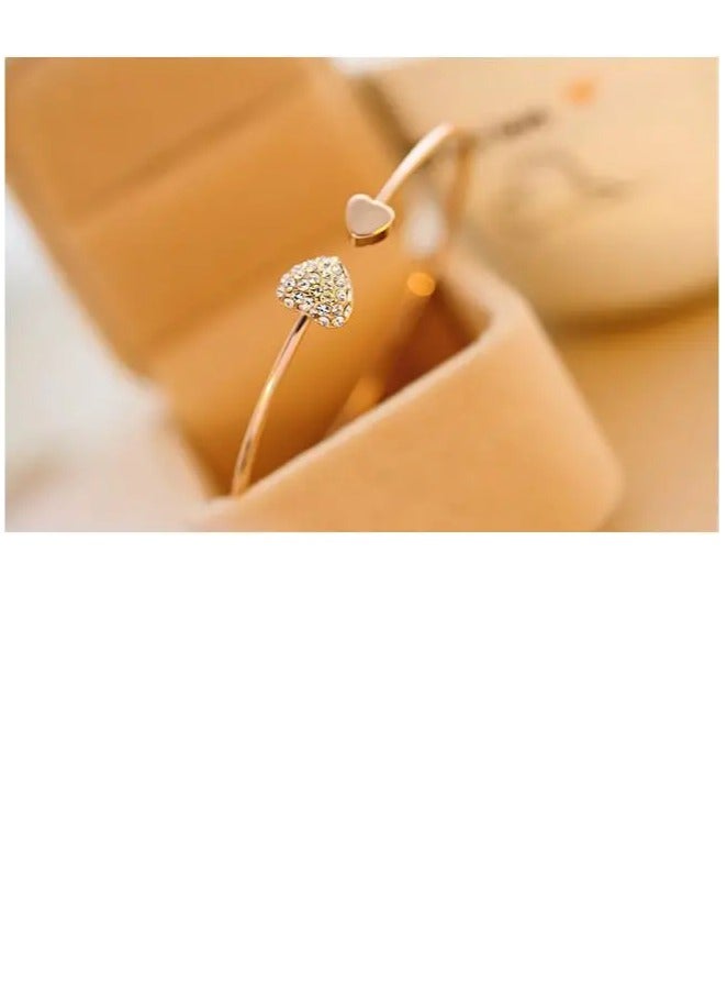 PAMEER Love Heart Bangle Bracelet Adjustable Hand Jewelry For Women Gilrs, Rhinestones with Zinc Alloy Adjustable Hand Bracelet for Love with Valentine's Day Birthday.  - Image 5