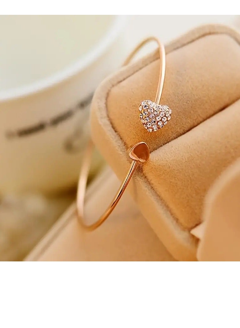 PAMEER Love Heart Bangle Bracelet Adjustable Hand Jewelry For Women Gilrs, Rhinestones with Zinc Alloy Adjustable Hand Bracelet for Love with Valentine's Day Birthday.  - Image 3