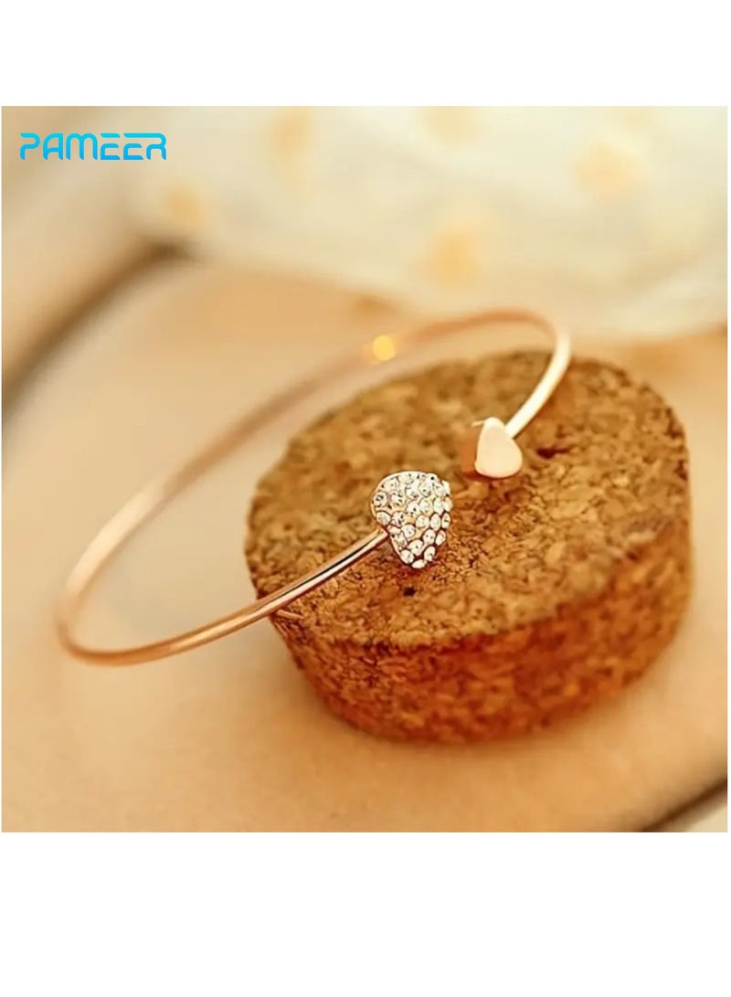 PAMEER Love Heart Bangle Bracelet Adjustable Hand Jewelry For Women Gilrs, Rhinestones with Zinc Alloy Adjustable Hand Bracelet for Love with Valentine's Day Birthday.  - Image 1