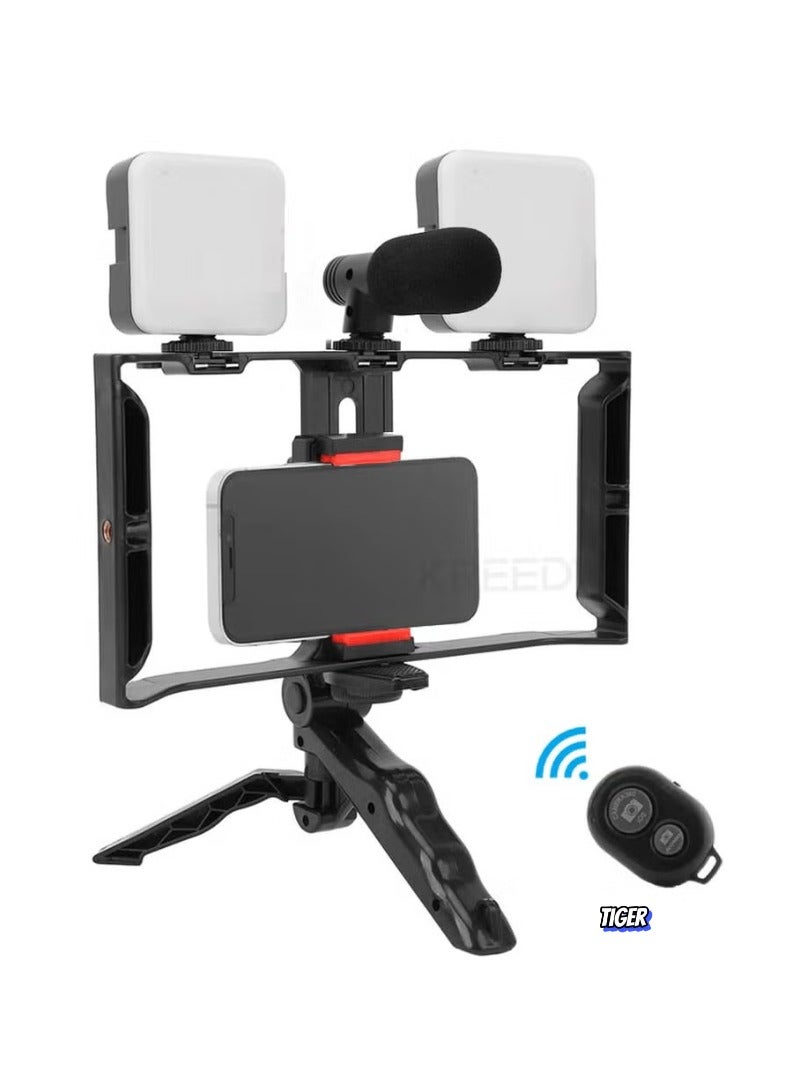 TIGER AY-49X Multi-Purpose Adjustable All-In-One Video Making Kit – Includes 2 LED Lights, Grips, and Microphone – Perfect for Vlogging, Live Streaming, and Content Creation - Image 1