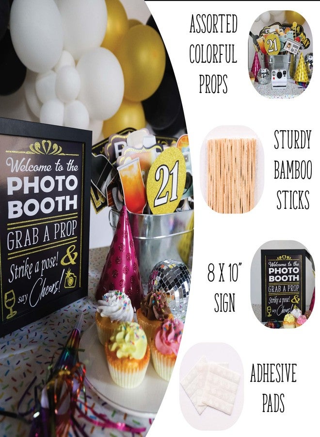 Outside The Booth 21st Birthday Photo Booth Props - 41-pc Photo Booth Kit with 8 x 10-Inch Sign, 60 Adhesive Pads, 45 Sticks - Photo Booth 21st Birthday Props - 21st Photo Booth Props - Image 2