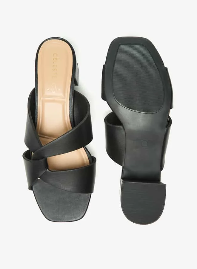 Celeste Women's Solid Slip-On Sandals with Block Heels