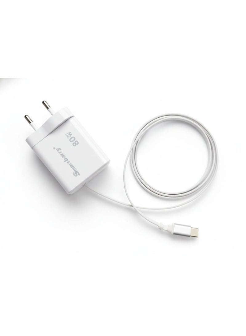 Smartbarry 80W GaN Super Fast Charger with Built-in Retractable Type-C Cable - Universal 3-Port PD/PPS Power Adapter - Image 2
