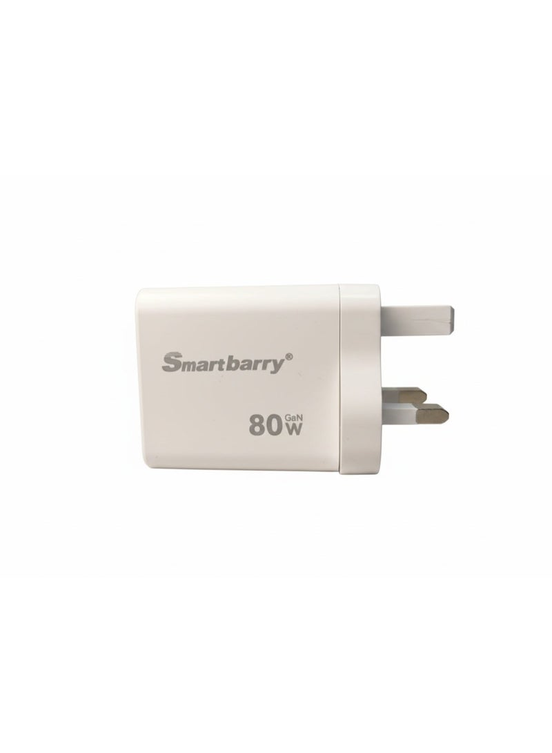 Smartbarry 80W GaN Super Fast Charger with Built-in Retractable Type-C Cable - Universal 3-Port PD/PPS Power Adapter - Image 3