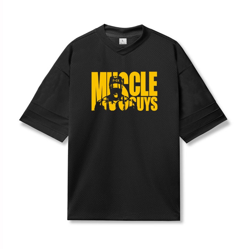 Summer Fitness Sports plus size T-shirt loose short sleeve men''s running half sleeve quick-drying muscle training large mesh - Image 1