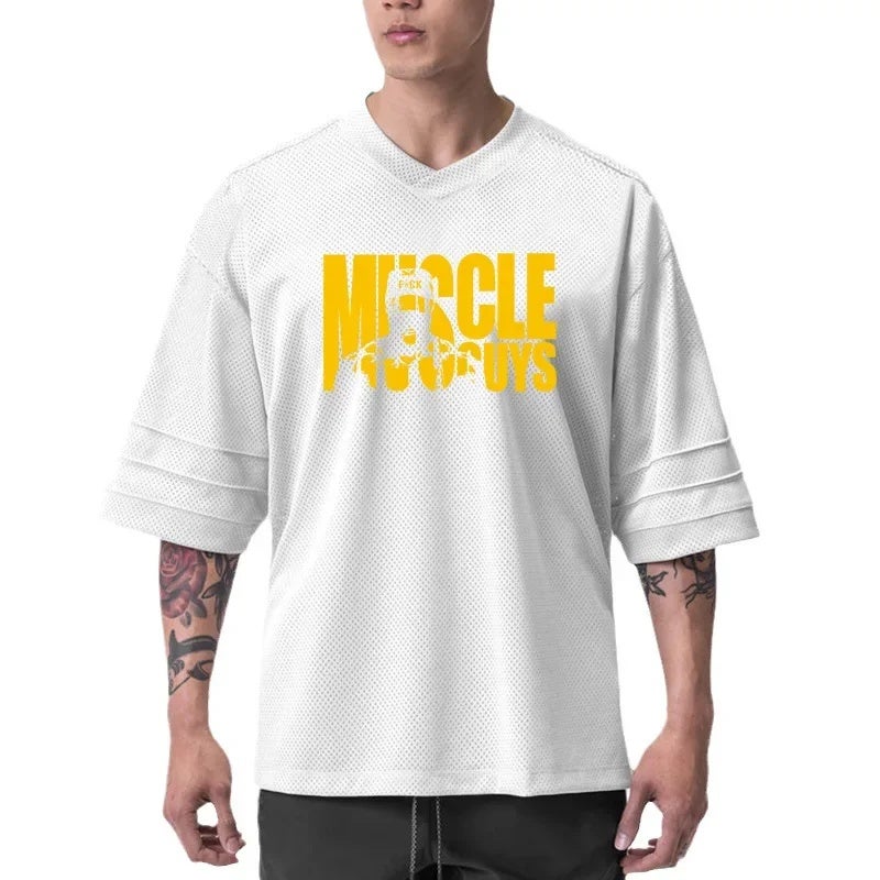 Summer Fitness Sports plus size T-shirt loose short sleeve men''s running half sleeve quick-drying muscle training large mesh - Image 4