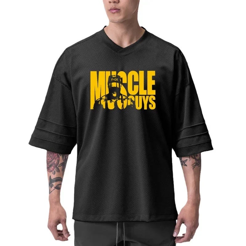 Summer Fitness Sports plus size T-shirt loose short sleeve men''s running half sleeve quick-drying muscle training large mesh - Image 3